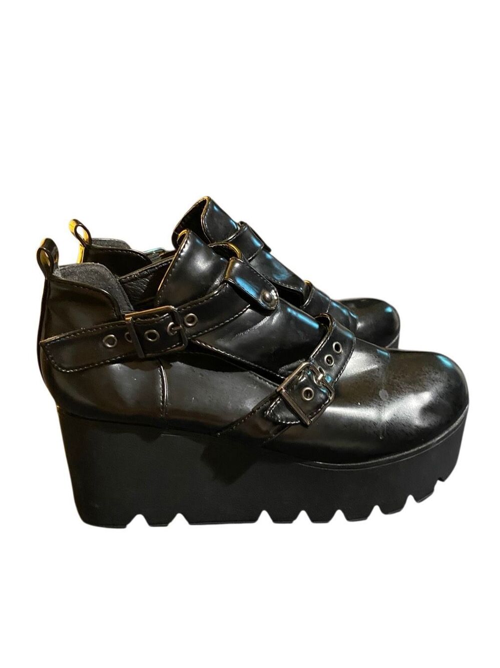 EMO platform women’s grunge goth punk, black wedge boots, 10